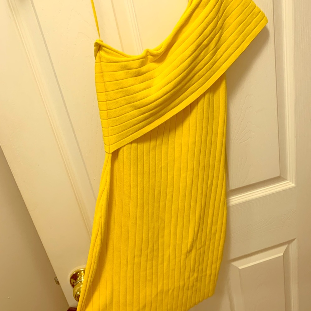 Bright yellow one shoulder cocktail dress revolve